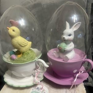 Bunny Boulevard Chick Egg Bunny Teacup Egg Glass Cloche Easter Tabletop Decor